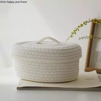 Пылезащитный ящик для хранения с крышкой, хлопковая плетеная коробка, плетеная вручную корзина, корзина для хранения, органайзер для игрушек, контейнер для закусок, коробки для организации света загар