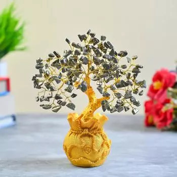 Pyrite Crystal Money Tree with Golden Potli Base – Wealth, Vastu, Reiki Healing & Good Luck – Feng Shui Bonsai Gift for Women, Friends, Birthday, Home золотистый