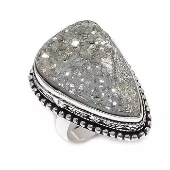Pyrite Druzy Gemstone Handmade 925 Sterling Silver Jewelry Ring Size 9 j4K24