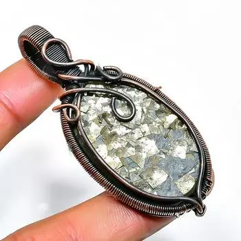 Пирит Друзы драгоценный камень ручная работа медная проволочная обертка ювелирное изделие кулон 2.56 2.56 золотистый