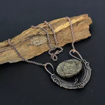 Пирит Друзы Драгоценный Камень Ручной Работы Медная Проволока Обертка Ювелирные Изделия Удивительное Ожерелье Для Любви 18 Inches With Adjustable зелёный