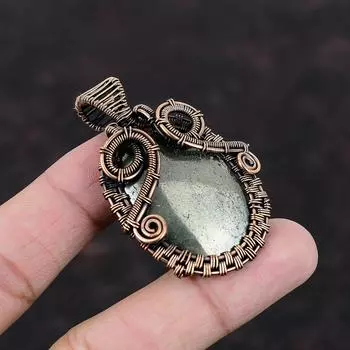 Пирит драгоценный камень кулон медная проволока обернутый кулон ручной работы пирит ювелирные изделия лучший дизайн кулон подарок для друга медная проволока ювелирные изделия