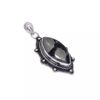 Pyrite In Magnetite 925 Sterling Silver Pendant V9039, Black & Gold Pendant, Marquish Pendant, Valentin s Day Gift, Gift For Her, Birthday Gift, Handm