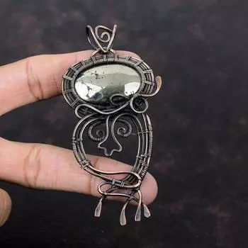 Pyrite Pendant Copper Wire Wrapped Pendant Handmade Elegant Pendant Wire Wrap Jewelry Gemstone Pendant Pyrite Copper Jewelry Gift For Mother