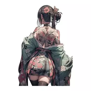 PYRMXQ 13cm Japanese Tattoo Girl Back Car Sticker Jug Bumper Refrigerator Motorcycle Camper Auto Body Sticker (H)