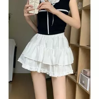 Пышная короткая юбка с защитой от воздействия грибка для женщин, лето 2024, новая белая утягивающая юбка трапециевидной формы с высокой талией L белый