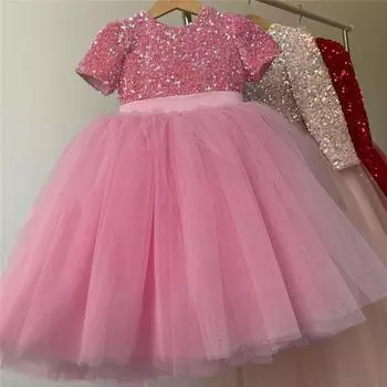 Пышное кружевное праздничное платье принцессы для девочек от 2 до 8 лет, детское тюлевое платье-пачка с блестками, свадебное платье-пачка для выпускного вечера, детское вечернее торжественное платье 100CM белый