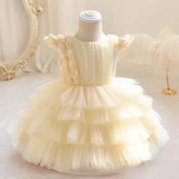 Пышное платье из тюля с цветочным принтом для вечеринки для маленьких девочек, платье с бантом для малышей, свадебное платье на первый день рождения, платье принцессы для детей, подружек невесты, выпускного вечера, одежда для малышей 6-9M шампанского