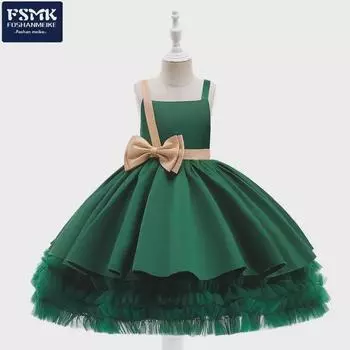 Пышное платье принцессы для девочек в европейском и американском стиле для выступлений на фортепиано и фотосъемки 150cm темно-зеленого