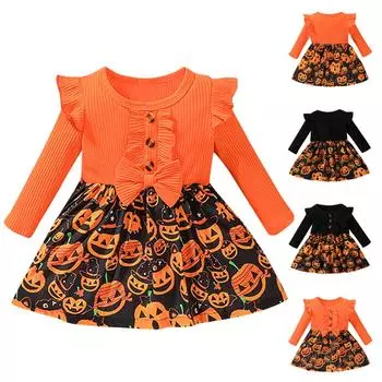 Пышное сетчатое платье с длинными рукавами для девочек на Хэллоуин, детская юбка 80 чёрный