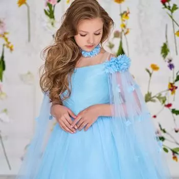 Пышные цветочные платья для подружек невесты на свадьбу и вечеринку, элегантные платья из тюля с открытыми плечами на день рождения, первое причастие 130 синий