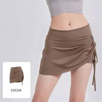 Pyt070 Color Discount Wrinkle Sports Short dress Women Anti-exposure High Waist Running Fake Two-Piece Yoga Short dress Quick-Drying COCOA L