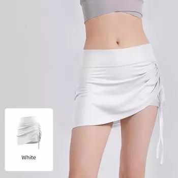 Pyt070 Color Discount Wrinkle Sports Short dress Women Anti-exposure High Waist Running Fake Two-Piece Yoga Short dress Quick-Drying White S