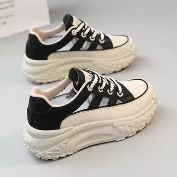 Q009 Новые полые туфли для папы, женские дышащие спортивные туфли с толстой подошвой, увеличивающие рост, женская обувь, белые туфли для студентов 35