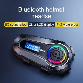 Q08 мотоциклетная Bluetooth-гарнитура для шлема, водонепроницаемая гарнитура для шлема, эквалайзер, звуковой эффект, HD ЖК-дисплей, стерео, FM-радио, стабильный сигнал