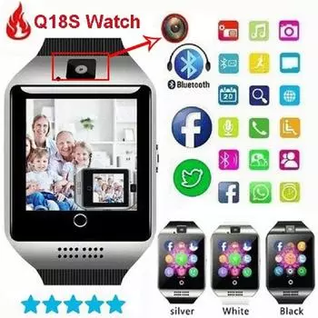 Q18S Smart Watch Синхронизация SMS Смарт-часы Мониторинг артериального давления и кислорода в крови Браслет Камера Фитнес-трекер и слот для SIM-карты