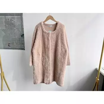 Q1-352 Japan fashion Lady Elegant All-Match Plush Soft Glutinous Idle Style Mid-Length Cardigan Outerwear H25-2 Milk Cafe M