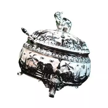 Q1JB Элегантная сахарница из сплава с крышкой и ложкой в виде слона, кухонный контейнер, текстура сплава, аксессуары для украшения стола