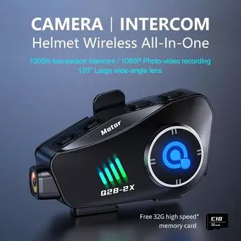 Q28-2X Мотоциклетный шлем Bluetooth Intercom Водонепроницаемая гарнитура с 1080P HD Видеорегистратор Беспроводная камера Moto Interphone