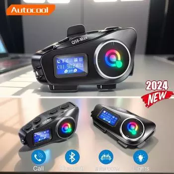 Q58-Max 2-в-1 мотоциклетный шлем-интерком с возможностью прослушивания музыки, фонариком и поддержкой карт TF - беспроводная связь 5.3, дальняя групповая связь Pack of 1 чёрный