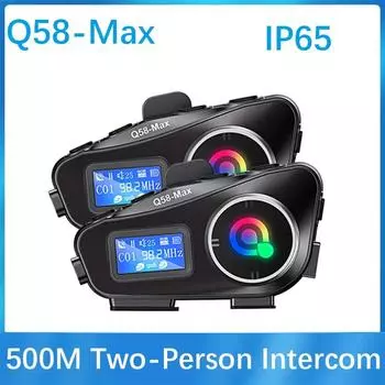 Q58-MAX мотоциклетный шлем Bluetooth гарнитура Интерком светодиодная подсветка двойной 500M IP65 рейтинг глубокая водонепроницаемость стерео FM радио Интерфон