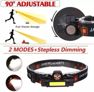 Q5+COB Mini Led Zoomble Headlamp Usb перезаряжаемый портативный Headlight 18650 встроенный аккумулятор Outdoor Fishing Camping Head Background