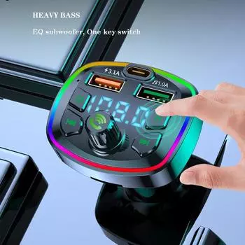 Q7 Bluetooth Car Charger Car FM Transmitter Bluetooth Hands Free Mp3 True 3.1A Dual USB Port PD Charging чёрный