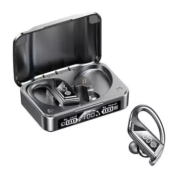 Q8 TWS Беспроводная Bluetooth5.2 Гарнитура Бизнес Светодиодный Цифровой Дисплей Ушной Крючок IPX7 Водонепроницаемые Наушники чёрный