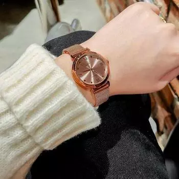 Q&Q Женские винтажные модные часы с металлическим сетчатым ремешком Q27B, популярные корейские часы