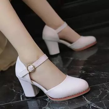 Q/женские босоножки на высоком каблуке, новые весенне-летние однотонные босоножки на толстом каблуке с большой кепкой