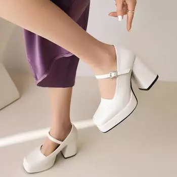 Q/Женские туфли на высоком каблуке, модная водонепроницаемая платформа, толстый каблук, большой размер, неглубокий носик, туфли с низким берцем 34 белый