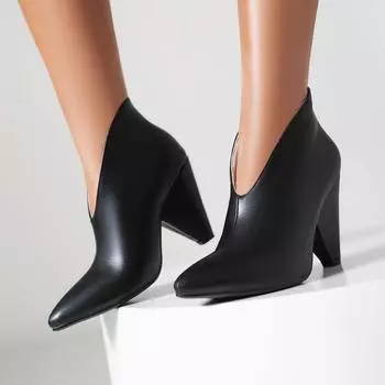 Q/женские туфли на высоком каблуке, модные и простые, на остром толстом каблуке, большого размера, однотонные, всесезонная обувь. 34 чёрный