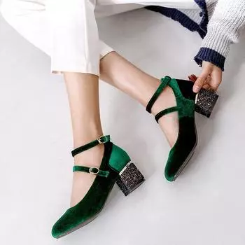 Q/Женские туфли на высоком каблуке, модные однотонные замшевые туфли на толстом каблуке, большие низкие кеды 34 зелёный