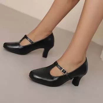 Q/Женские туфли на высоком каблуке, новые весенне-летние однотонные туфли на толстом каблуке, большие низкие кеды 34 чёрный