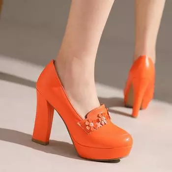 Q/Женские туфли на высоком каблуке, новые весенне-летние непромокаемые женские туфли на толстом каблуке и платформе, большие размеры, обувь на все времена года 34 чёрный