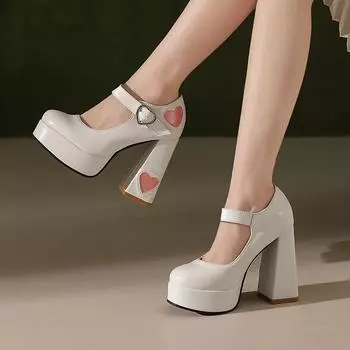 Q/Женские туфли на высоком каблуке, новые весенне-летние непромокаемые женские туфли на платформе, на толстом каблуке с неглубоким носком, большие размеры 34 чёрный