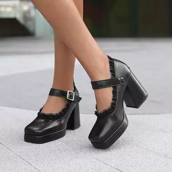 Q/женские туфли на высоком каблуке, новые весенне-летние универсальные непромокаемые туфли на платформе, на толстом каблуке, с большим открытым носком и низким берцем 34 чёрный