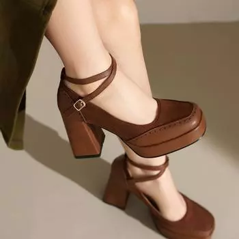 Q/женские туфли на высоком каблуке, новые весенне-летние непромокаемые туфли на платформе, на толстом каблуке, с большим открытым носком и низким берцем 34 чёрный