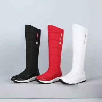 Q/Женские зимние ботинки на плоской подошве незаменимы зимой, поскольку они обеспечивают комфорт и тепло.. Длинные плюшевые сапоги большого размера из натуральной кожи. 35 чёрный