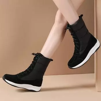 Q/Женские зимние ботинки на плоской подошве, зимние теплые хлопковые ботинки, длинные плюшевые хлопковые туфли на толстой подошве. 35