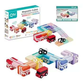 Qbi Rainbow BASIC 14 магнитных 2 эксклюзивных карточки-задания для детей от 3 лет и старше Rainbow (Строитель) блоки/детали, автомобили, в комплекте,