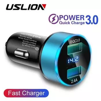 QC3.0 + 2.4A Автомобильное зарядное устройство с двумя USB-портами, ЖК-дисплей, 12-24 В, прикуриватель, быстрое зарядное устройство, обновленный автоматический USB-адаптер