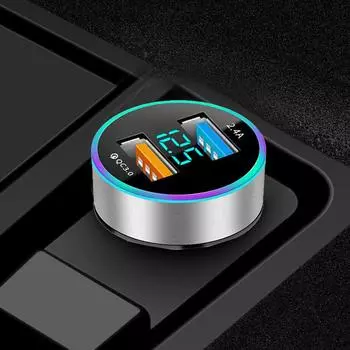 QC3.0 2.4A Dual USB автомобильное зарядное устройство для телефона ЖК-дисплей 12-24 В прикуриватель быстрая зарядка USB-адаптер зарядное устройство золотой