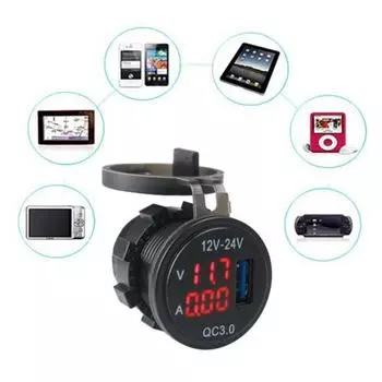 Qc3.0 3-в-1 автомобильное морское судно быстрая зарядка цифровой светодиодный вольтметр амперметр зарядное устройство зелёный