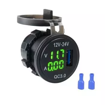 Qc3.0 3-в-1 автомобильное морское судно быстрая зарядка цифровой светодиодный вольтметр амперметр зарядное устройство зелёный