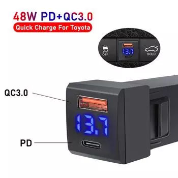 QC3.0 48 Вт USB C PD порт 12 В/24 В автомобильное зарядное устройство вольтметр розетка адаптер для мобильных телефонов Toyota аксессуары быстрая зарядка