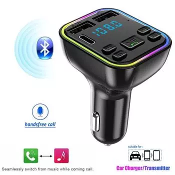 QC3.0 Автомобильное быстрое зарядное устройство FM-передатчик Bluetooth 5,0 Handsfree Беспроводное автомобильное автомобильное зарядное устройство с двумя USB-портами Авто радиомодулятор MP3-адаптер чёрный