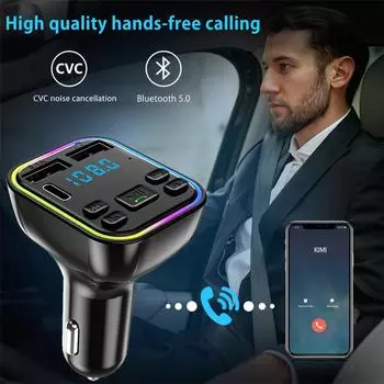 QC3.0 Автомобильное быстрое зарядное устройство FM-передатчик Bluetooth 5,0 Handsfree Беспроводное автомобильное автомобильное зарядное устройство с двумя USB-портами Авто радиомодулятор MP3-адаптер чёрный