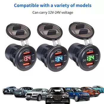 QC3.0 Dual USB 12V 24V 3.1A Адаптер автомобильного зарядного устройства с вольтметром Розетка для быстрого зарядного устройства Светодиодный цифровой дисплей для автомобиля Лодка Морской мотоцикл NO 60CM Cable