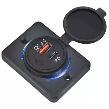 QC3.0 + PD Автомобильное зарядное устройство с USB-портом 12 В/24 В USB-разъем Зарядное устройство Светодиодный светильник Автомобильное зарядное устройство Адаптер Водонепроницаемая панель автомобильного зарядного устройства для автомобиля Морская лодка